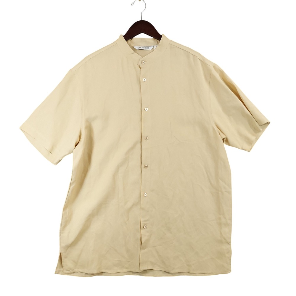 Linea Uomo Button Down Shirt Mens XXL Beige Linen Blend Mandarin Collar Casual